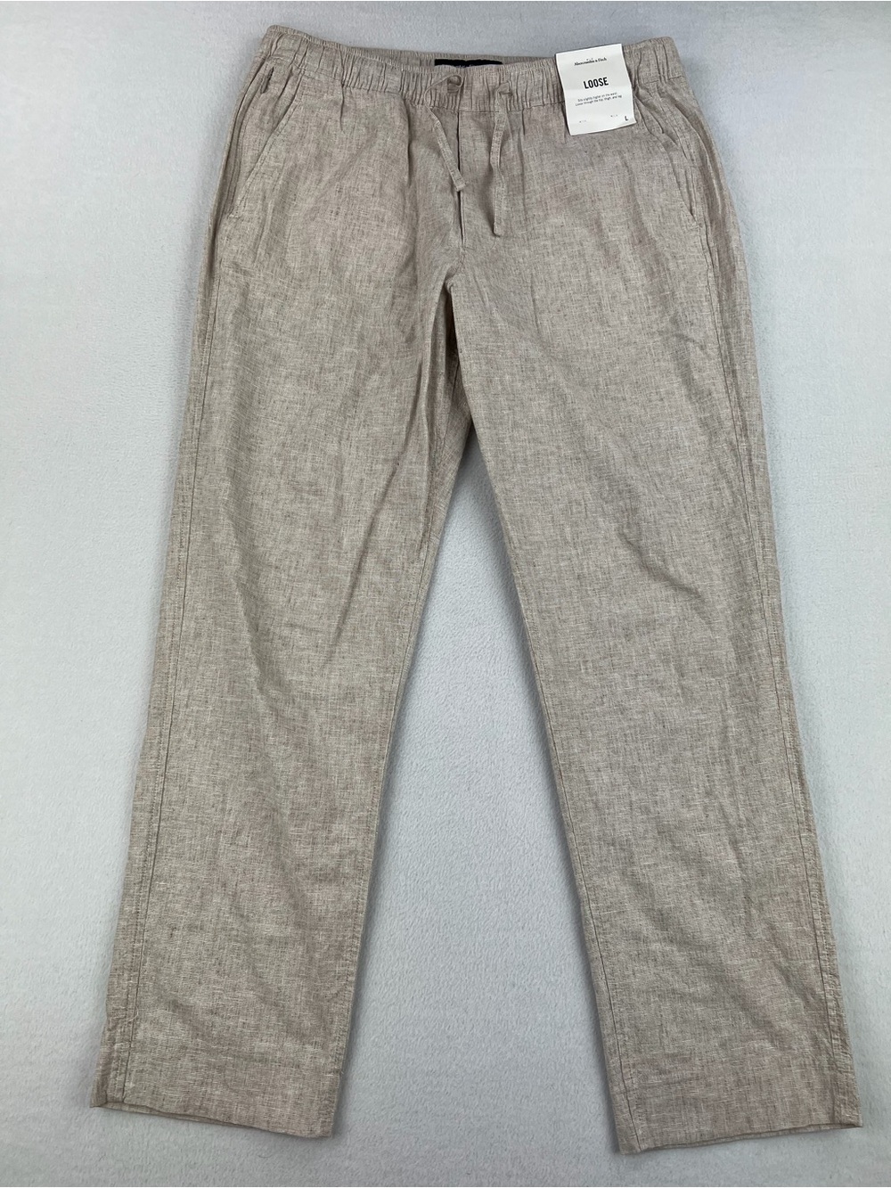 NWT Abercrombie & Fitch Mens Loose Fit Linen Blend Pull On Pants Size L